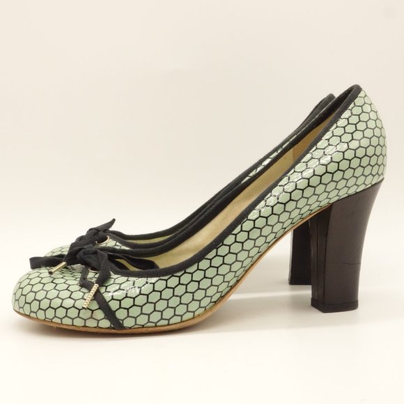 MARC JACOBS Vintage Heels Pale Blue Black Leather - Picture 3 of 9